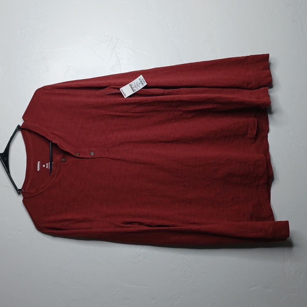 Sonoma Goods For Life Mens Long Sleeve Henley Shirt Dark Red MS33K211RS M‎